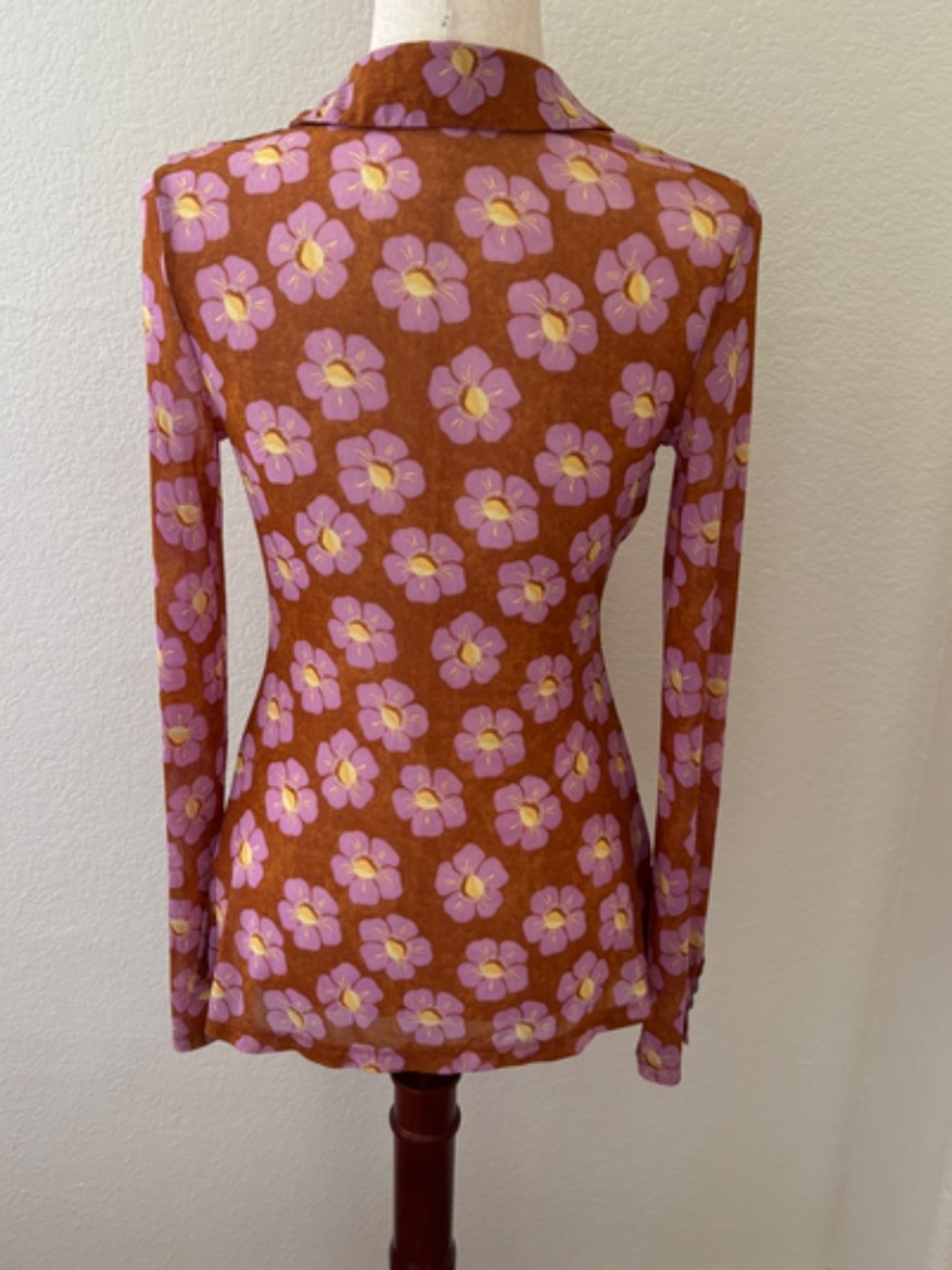 Free‎ People Lucky Shirtee brown and pink poppy floral print size Medium - Picture 6 of 7